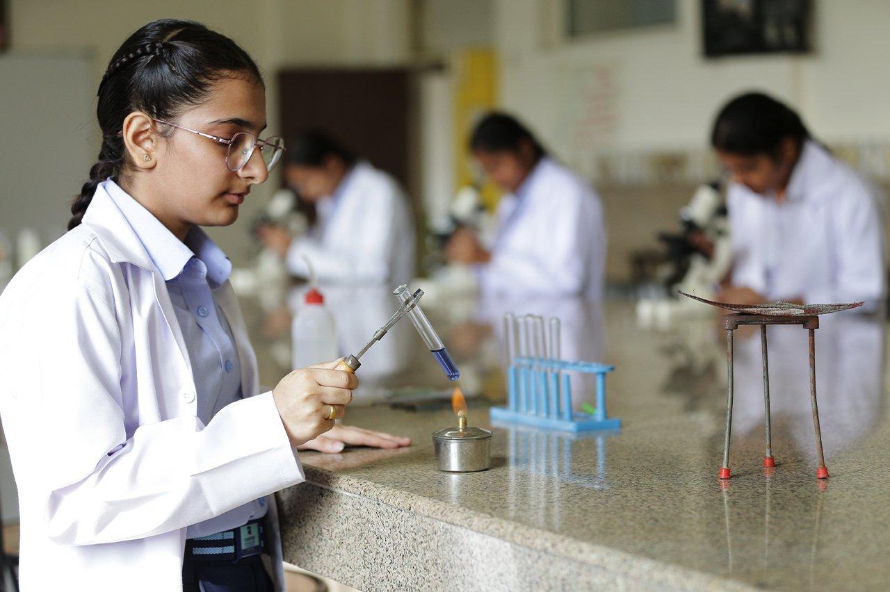 Students exploring science and chemistry at Cambridge International School Amritsar